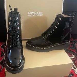 BRAND NEW | NEVER WORN Michael Kors Haskall Patent Leather Combat Boots Size 9